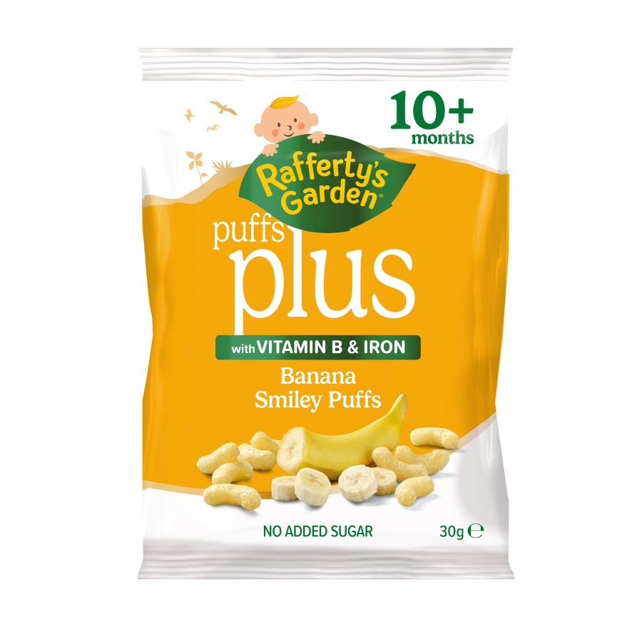 30g_Banana_Puffed Smiles FOP Puffs Plus Banana Smiley Puffs 10m+ 30g