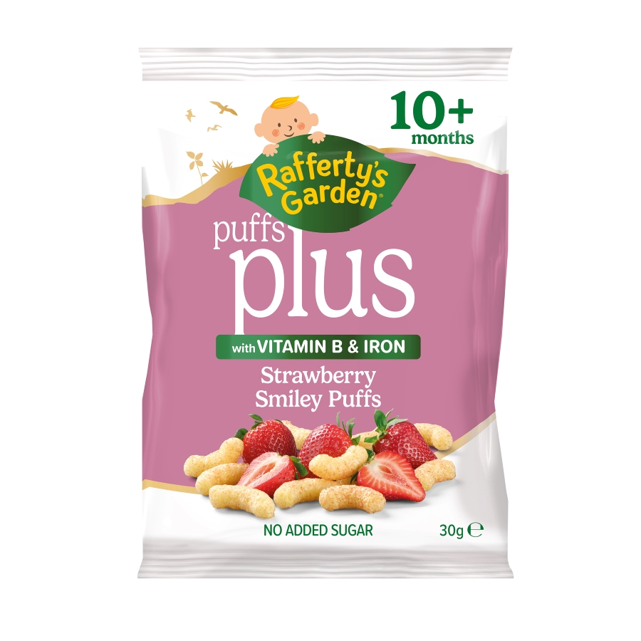 30g_Strawberry_Puffed Smiles FOP Puffs Plus Strawberry Smiley Puffs 10m+ 30g