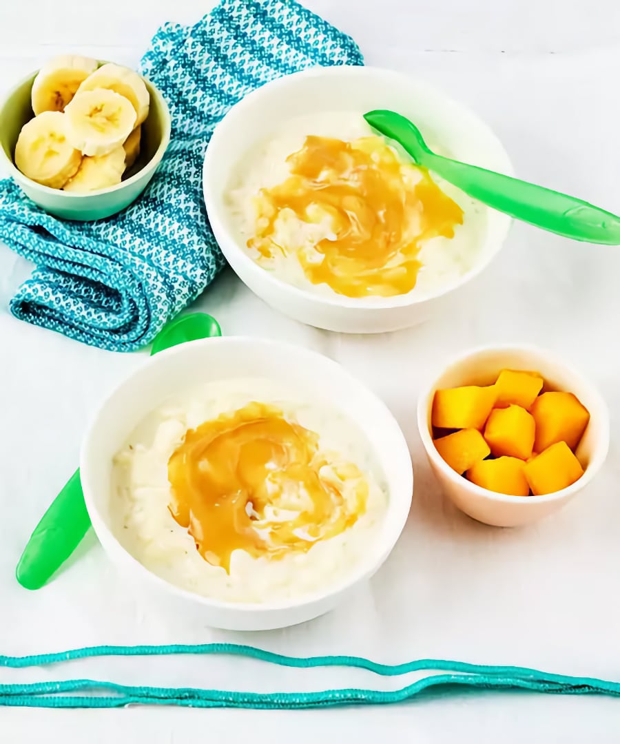 Rice Pudding with Smooth Fruit Swirl